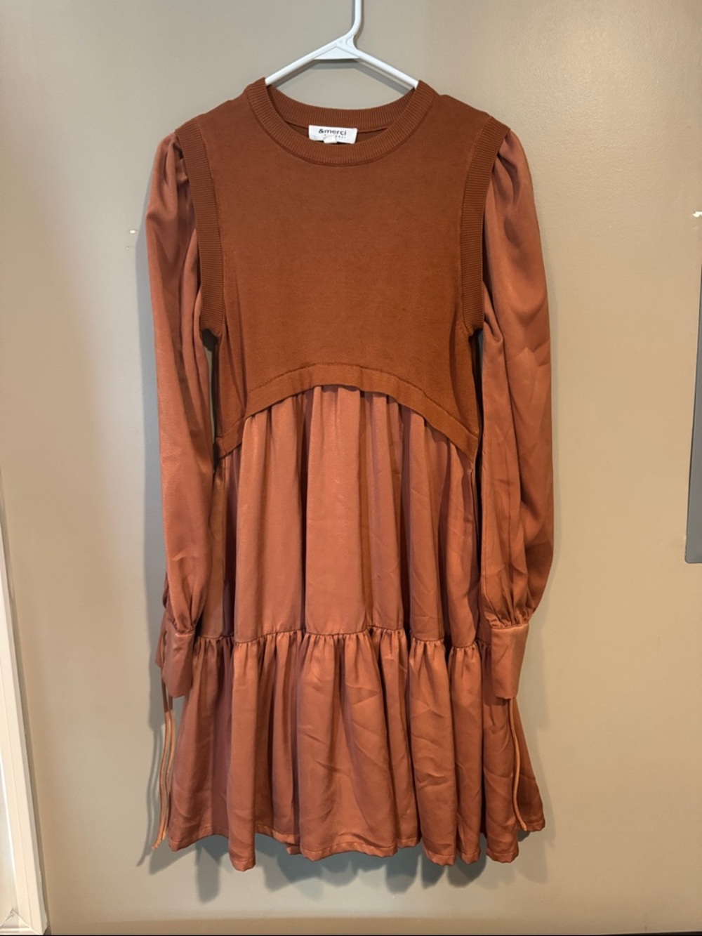 Women’s Twofer Rust Brown Long-Sleeve Tiered Dress